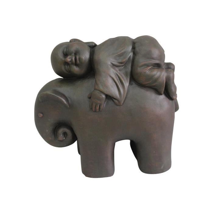 HOMEA Eléphant et moine déco 41x19xH35 cm chocolat