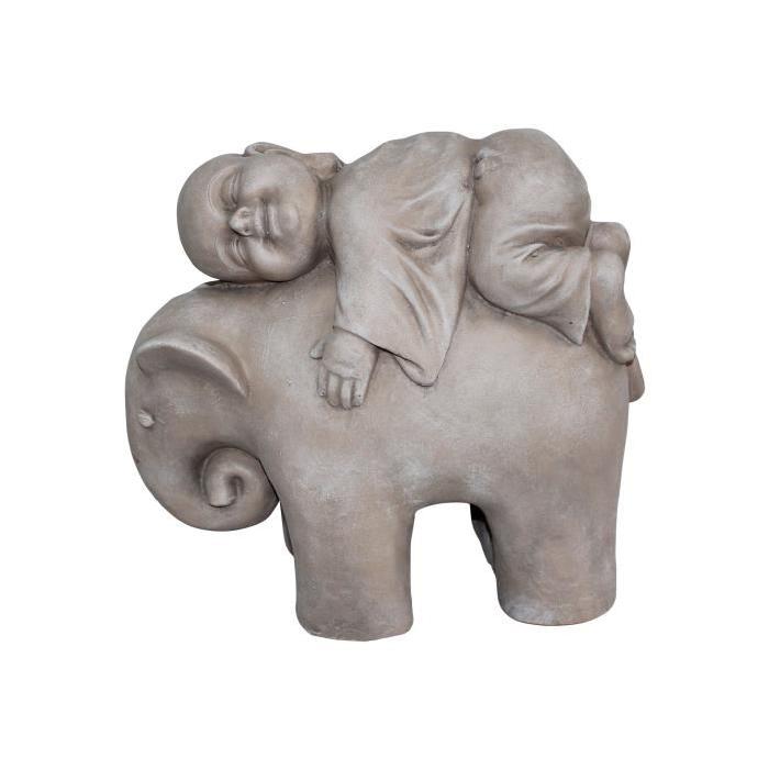 HOMEA Eléphant et moine déco 41x19xH35 cm creme