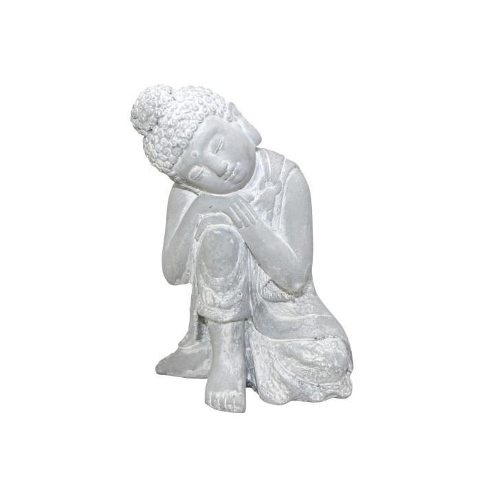 HOMEA Bouddha penseur déco 13x12xH19,5 cm blanc