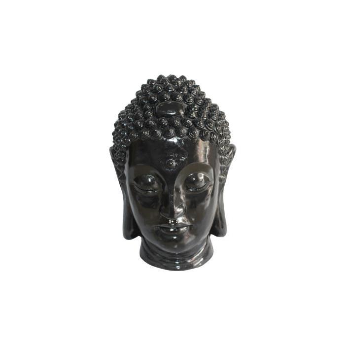 HOMEA Tete de bouddha déco en magnésie 23,5x22,5xH34 cm noir