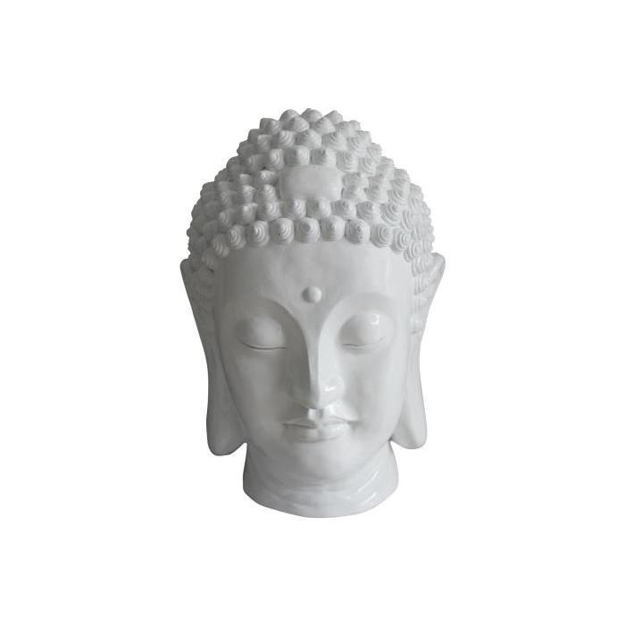 HOMEA Tete de bouddha déco en magnésie 32x31,5xH42,5 cm blanc