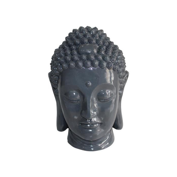 HOMEA Tete de bouddha déco en magnésie 32x31,5xH42,5 cm gris