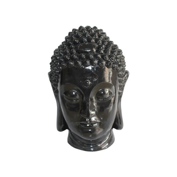 HOMEA Tete de bouddha déco en magnésie 32x31,5xH42,5 cm noir