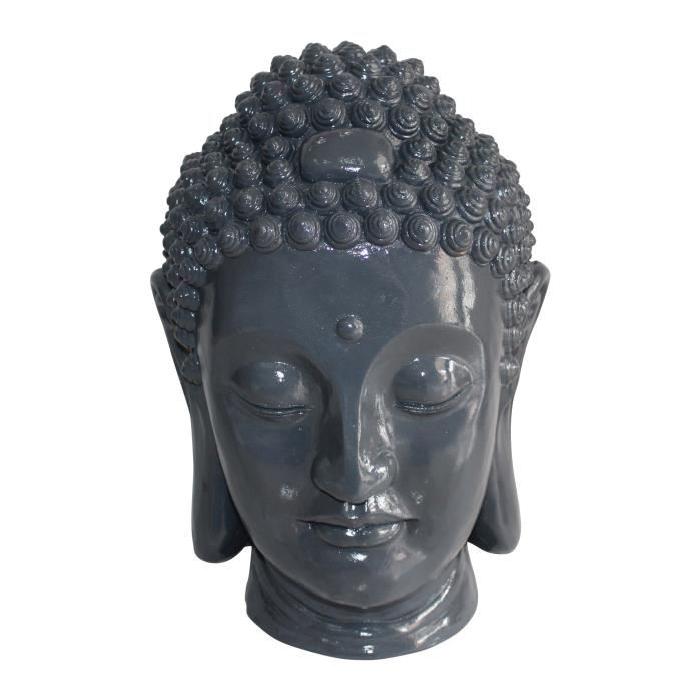 HOMEA Tete de bouddha déco en magnésie 35x34xH52 cm gris