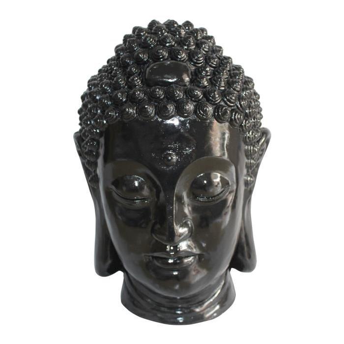 HOMEA Tete de bouddha déco en magnésie 35x34xH52 cm noir