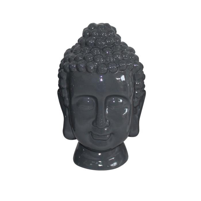 HOMEA Tete de bouddha en céramique 20x20xH31 cm gris