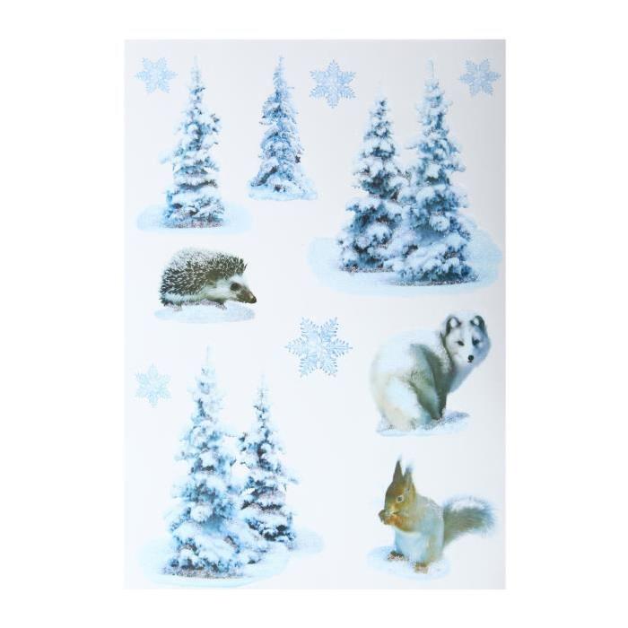 Sticker Sapin avec animaux Blanc 29,5x40 cm