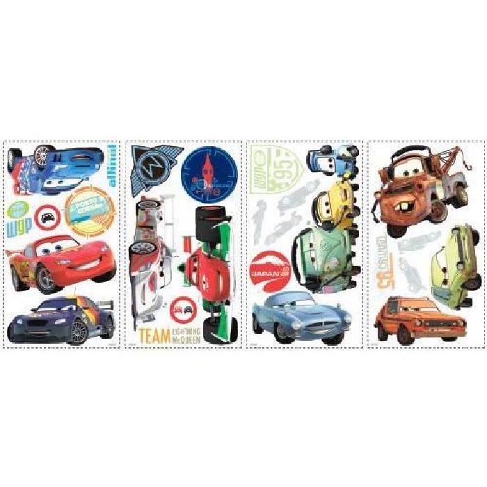 ROOMMATES Lot de 26 stickers DISNEY CARS 2 Flash McQueen repositionnables 4 feuilles de 10,1cm x 44,1cm