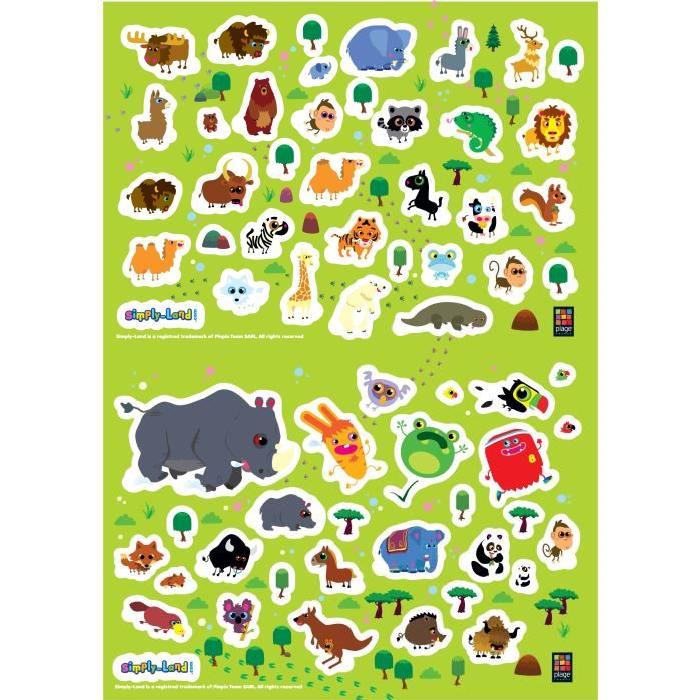 Lot de 2 planches de Stickers adhésif  - Animaux terrestres  - 29,7 x 21 cm
