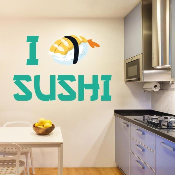 Stickers adhésif mural I love sushi - 60x40cm