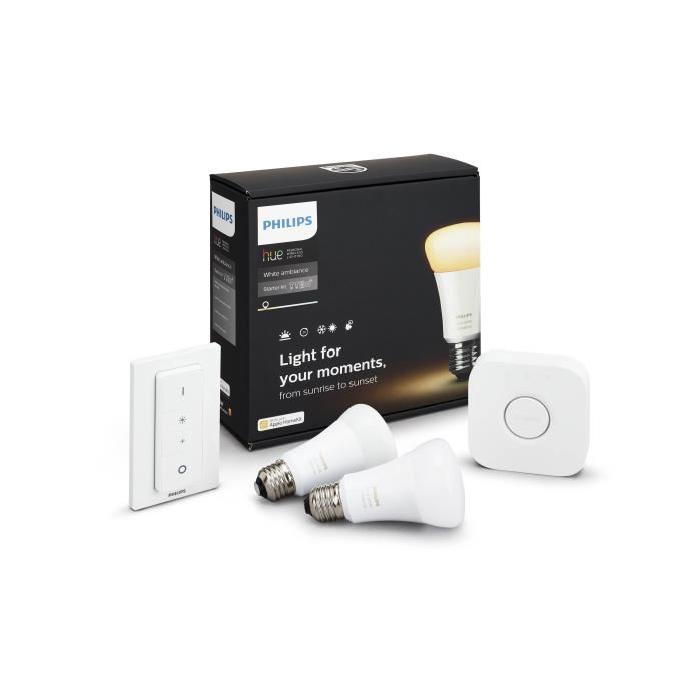 PHILIPS Hue Pack lumiere connectée avec 2 ampoules E27 60 W - Interrupteur Tap et Sensor