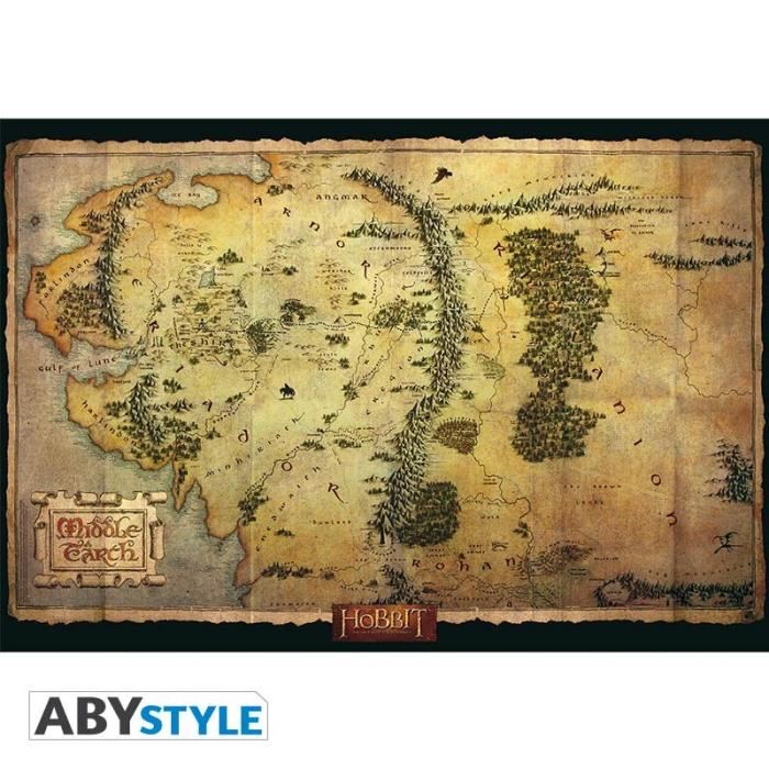 Poster Le Hobbit - Carte Terre du Milieu - 98 x 68 cm