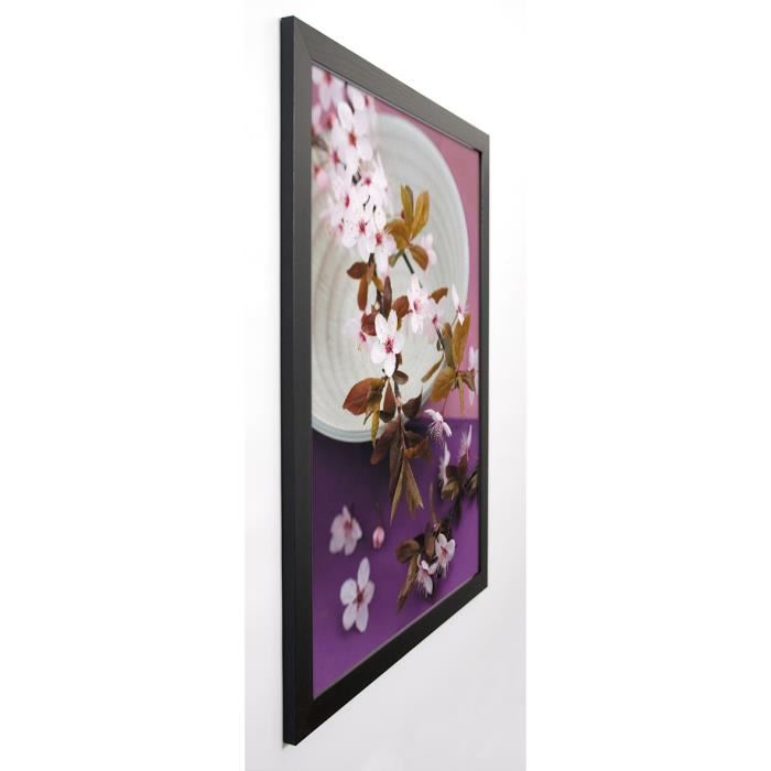 BEYLER CATHERINE Image encadrée Composition Zen : Branche de Prunus sur coupe 57x77 cm Violet