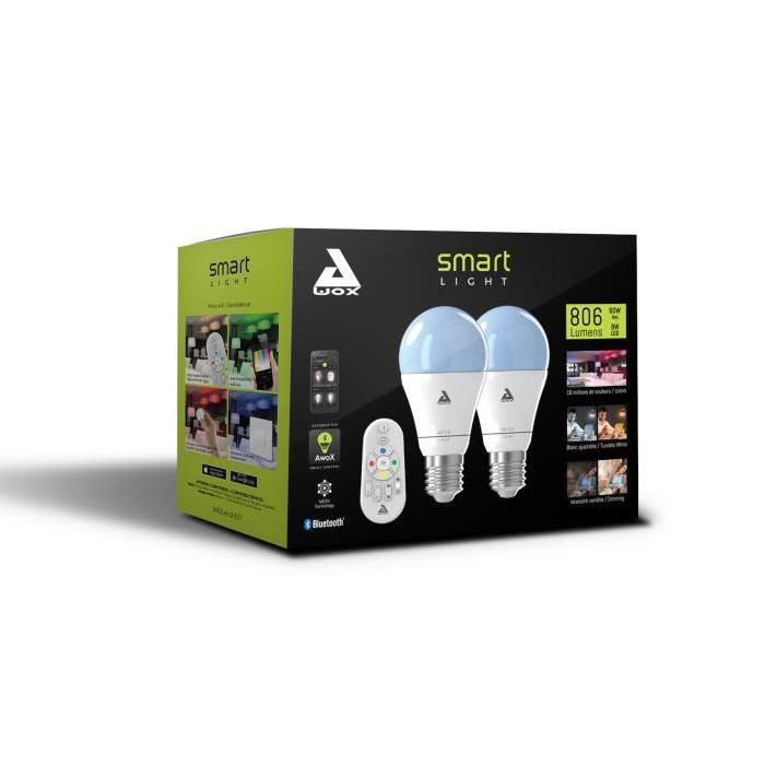 AWOX SMARTKIT 2 Ampoules LED E27 connectées RGB 60 W blanc avec télécommande