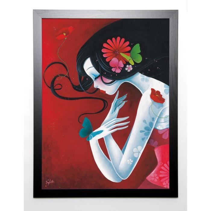 SYBILE Image encadrée Un coeur de papillon 67x87 cm Rouge