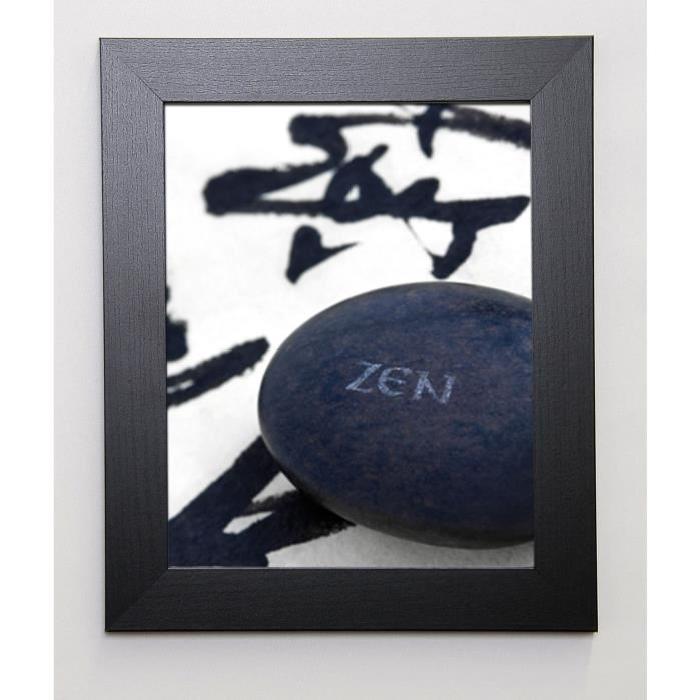 BEYLER CATHERINE Image encadrée Galet Zen sur Calligraphie 31x37 cm Noir