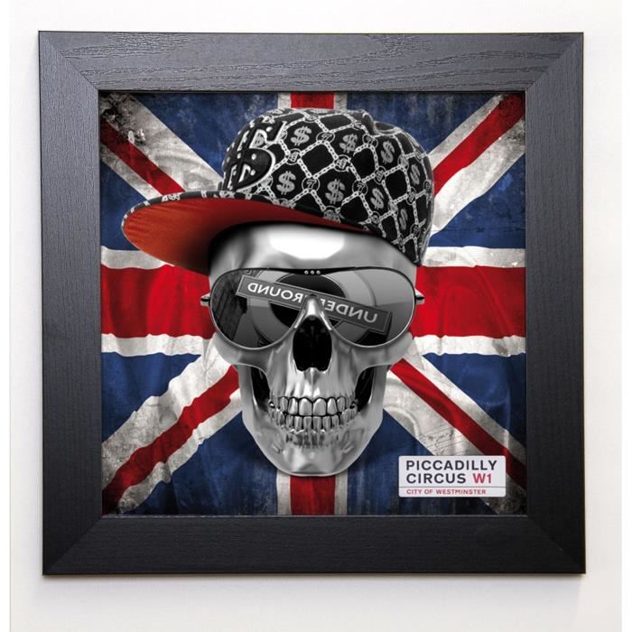 BLONDE ATTITUDE Image encadrée Skull Union Jack 37x37 cm Multicolore