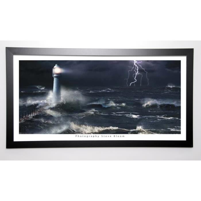 BLOOM Image encadrée Lightning at the Lighthouse 57x107 cm Bleu