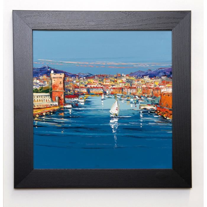 CORBIERE Image encadrée Vieux port de Marseille 37x37 cm Bleu