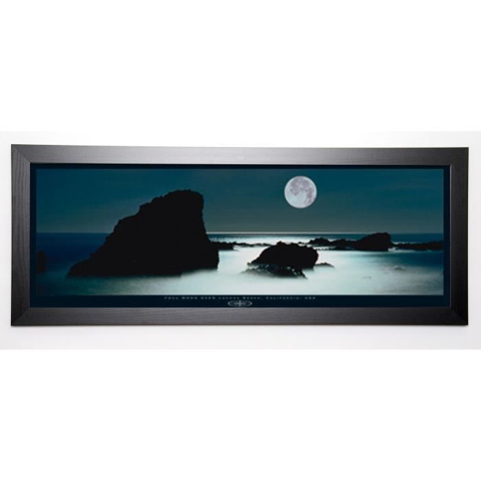 EHLERS Image encadrée Full Moon over Rocky Shoreline 40x102 cm Bleu