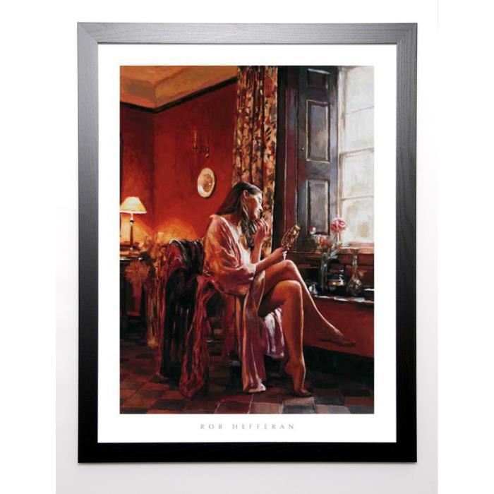 HEFFERAN Image encadrée Femme avec Miroir 67x87 cm Rouge