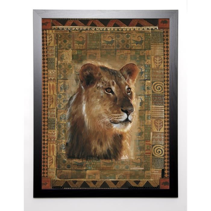 HEFFERAN Image encadrée Lion 67x87 cm Marron