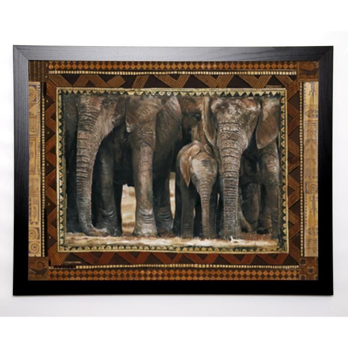 HEFFERAN Image encadrée Elephants 67x87 cm Marron