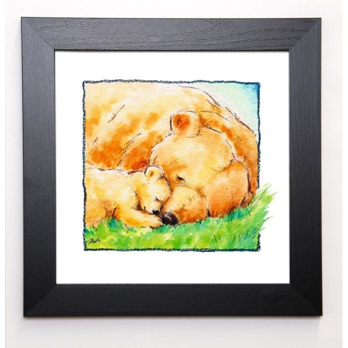 MAKIKO Image encadrée Mother Bear's Love 2 37x37 cm Jaune