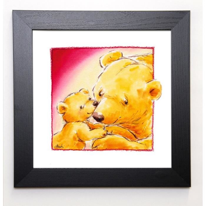 MAKIKO Image encadrée Mother Bear's Love 3 37x37 cm Jaune