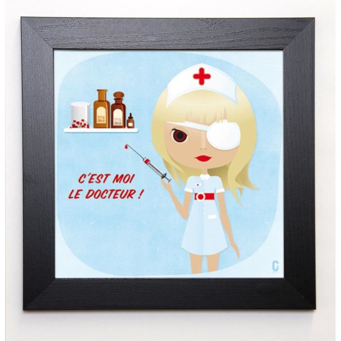 NOLF CÉCILE Image encadrée Nenette Docteur 37x37 cm Bleu