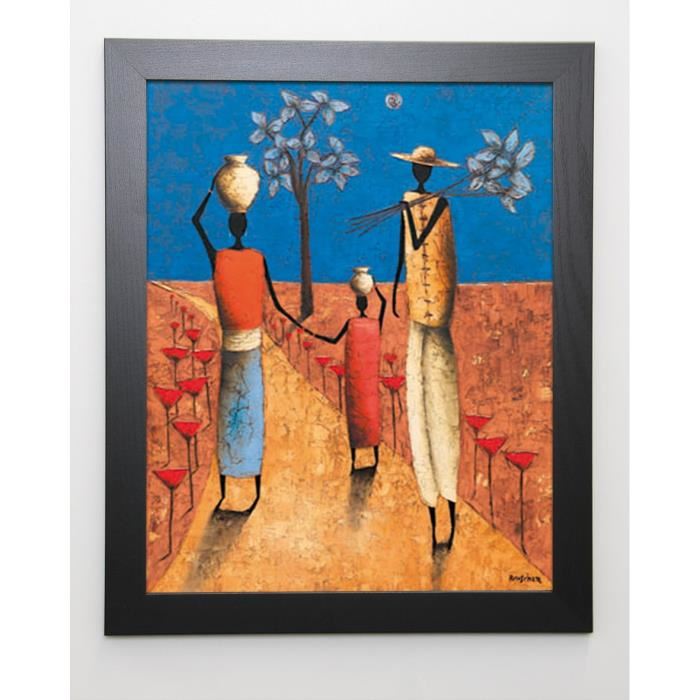 RAUSCHER MICHEL Image encadrée La famille et l'arbre bleu - 47x57 cm - Multicolore