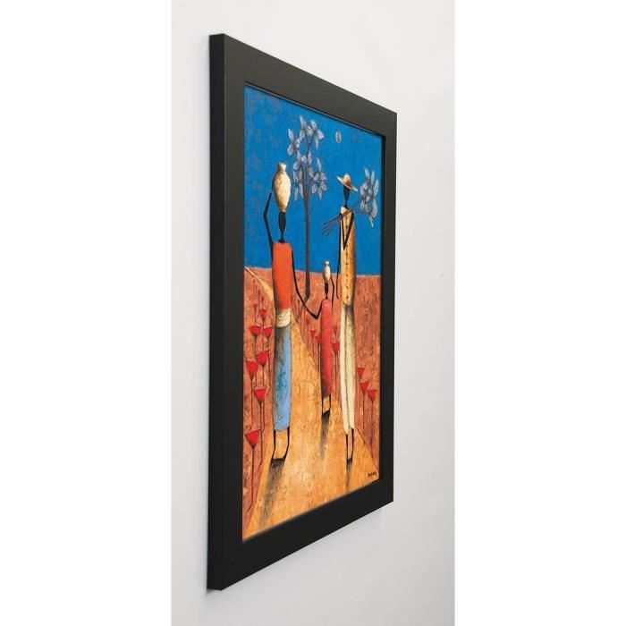 RAUSCHER MICHEL Image encadrée La famille et l'arbre bleu - 47x57 cm - Multicolore