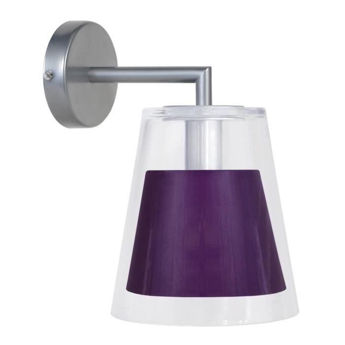 Applique Melrose - Métal, verre et abat-jour coton - Transparent / Violet - E27 40W