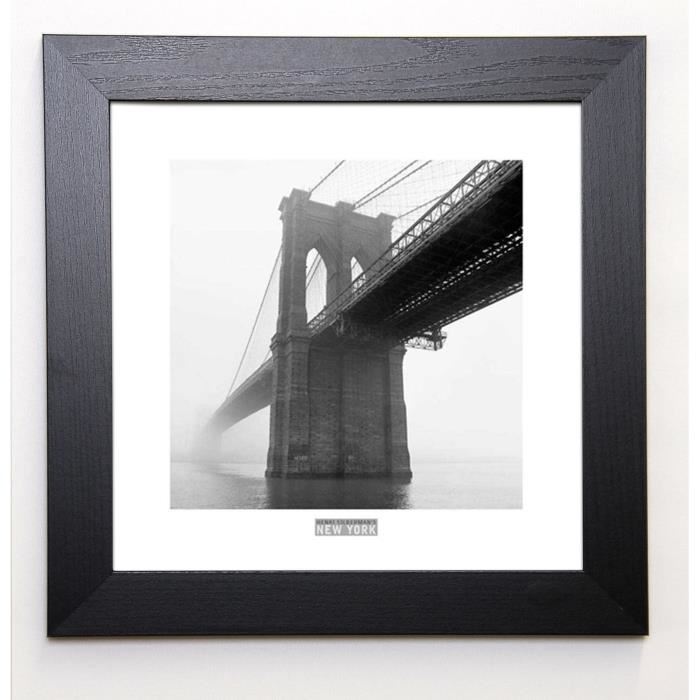 SILBERMAN Image encadrée Brooklyn Bridge Fog 37x37 cm Noir