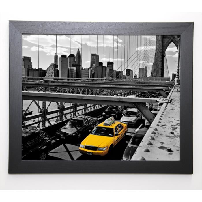 SILBERMAN Image encadrée Yellow Cab on Brooklyn Bridge - 47x57 cm - Jaune