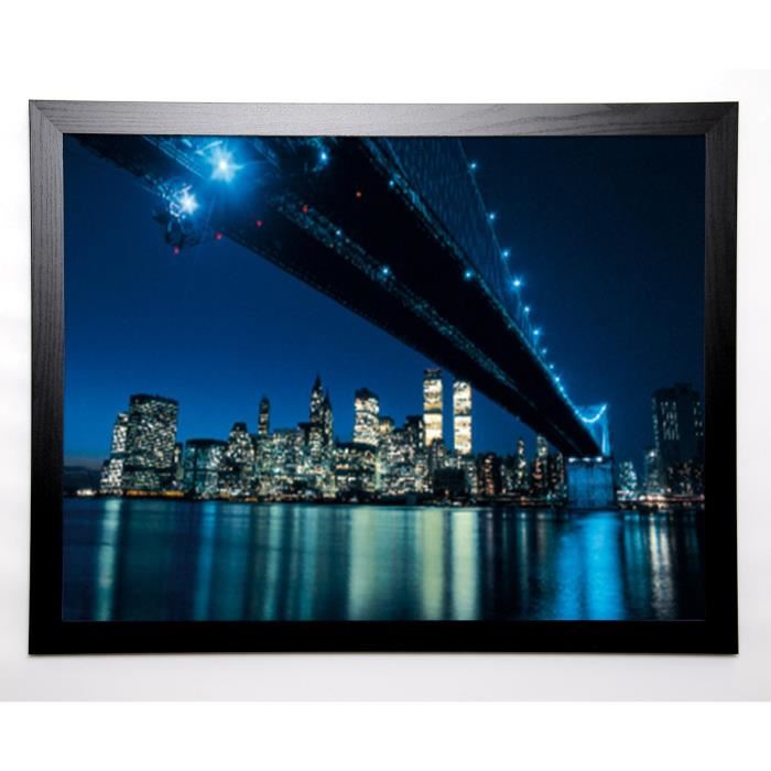 SILBERMAN Image encadrée Brooklyn Bridge at Night 67x87 cm Gris