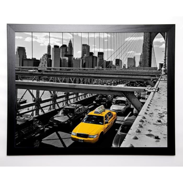 SILBERMAN Image encadrée Yellow Cab on Brooklyn Bridg 67x87 cm Jaune