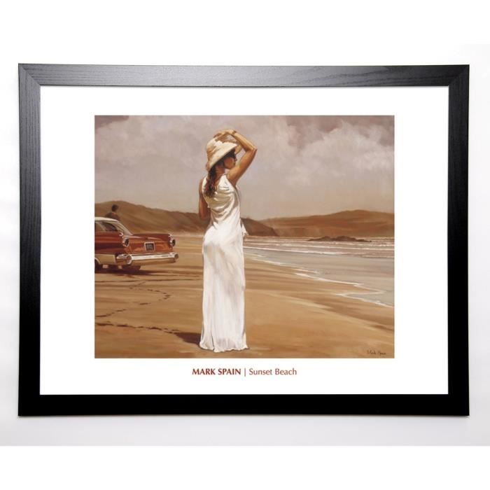 SPAIN Image encadrée Sunset Beach 67x87 cm Blanc