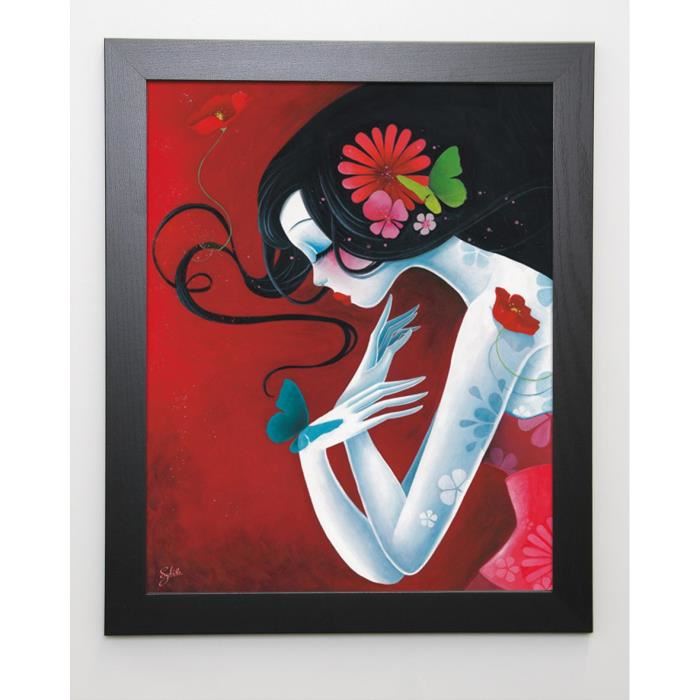 SYBILE Image encadrée Un coeur de papillon - 47x57 cm - Rouge