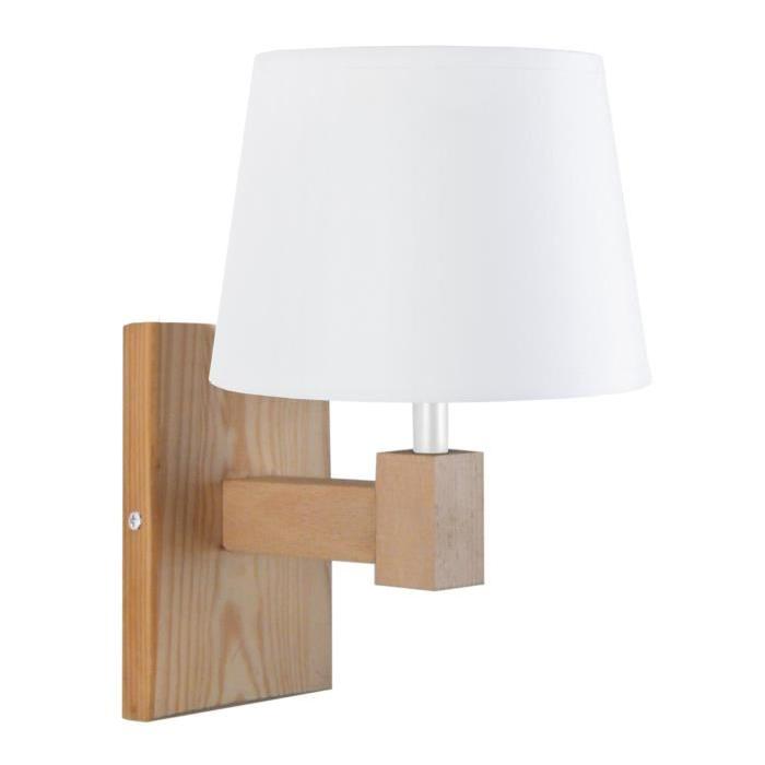 Applique Hod 2 - Bois carré tube, abat jour tambour - Bois / Blanc - E14 40W