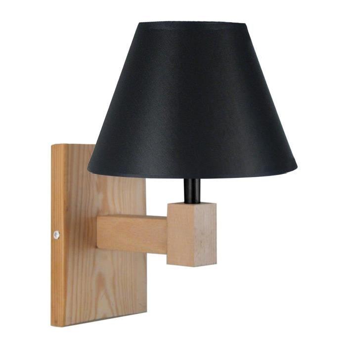 Applique Hod 2 - Bois carré tube, abat jour empire - Bois / Noir - E14 40W