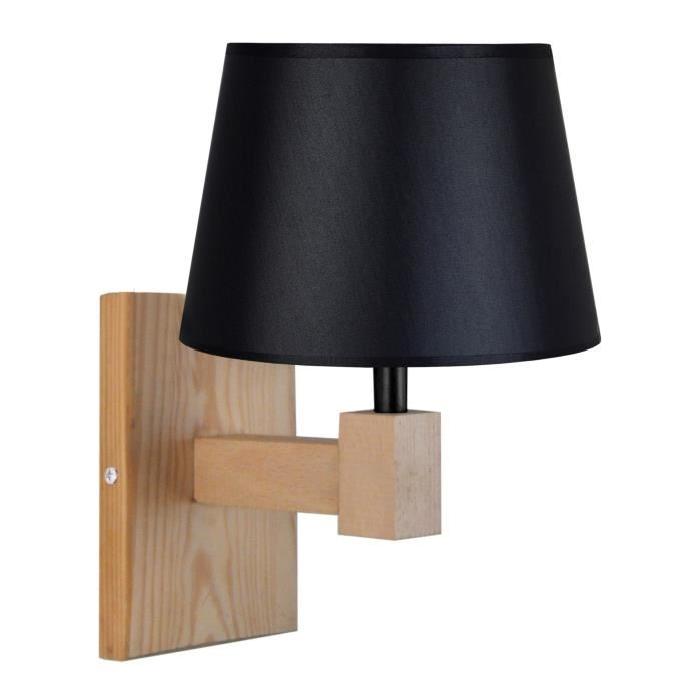 Applique Hod 2 - Bois carré tube, abat jour tambour - Bois / Noir - E14 40W