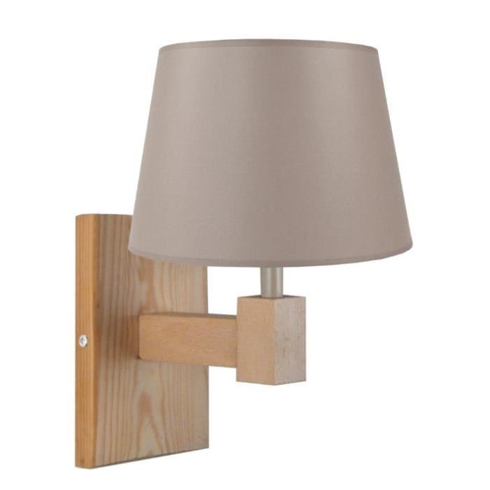 Applique Hod 2 - Bois carré tube, abat jour tambour - Bois / Taupe - E14 40W