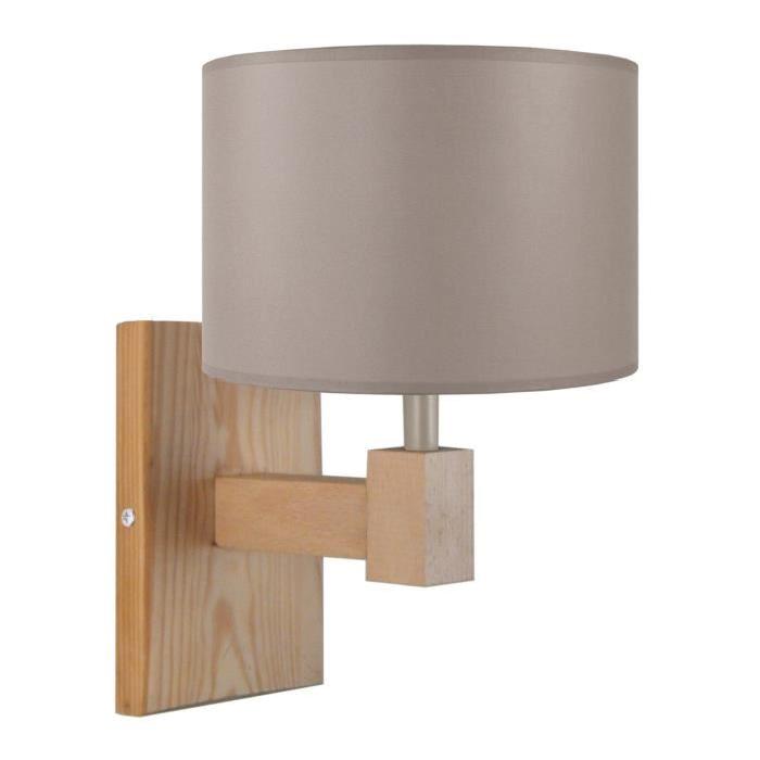 Applique Hod 2 - Bois carré tube, abat jour cylindre - Bois / Taupe - E14 40W