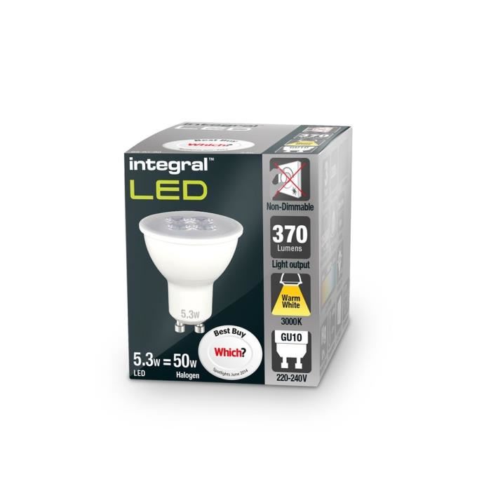 INTEGRAL LED Ampoule Spot GU10 5.3W équivalent a 50W 3000k 370lm