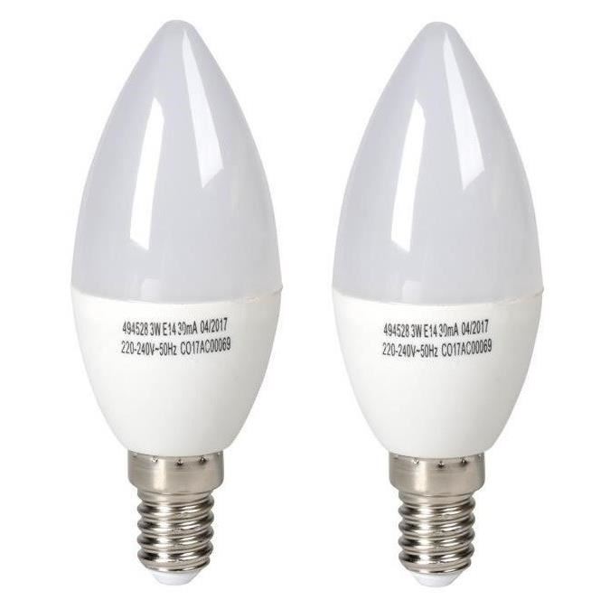 EXPERTLINE Lot de  2 Ampoules LED E14 bougie 3 W équivalent a 25 W blanc froid