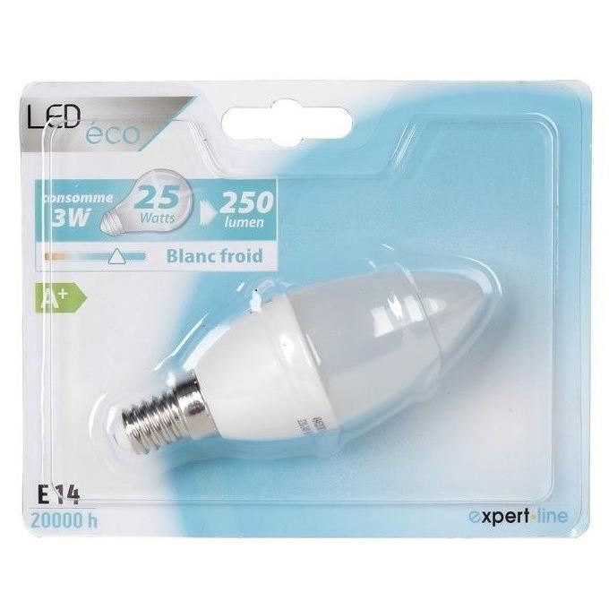 EXPERTLINE Lot de  2 Ampoules LED E14 bougie 3 W équivalent a 25 W blanc froid