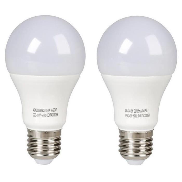 EXPERTLINE Lot de 2 Ampoules LED E27 standard 8 W équivalent a 60 W blanc froid