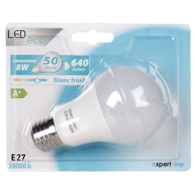 EXPERTLINE Lot de 2 Ampoules LED E27 standard 8 W équivalent a 60 W blanc froid