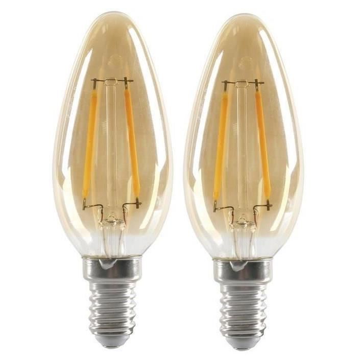 EXPERTLINE Lot de 2 Ampoules LED filament ambrées E14 2 W équivalent a 23 W blanc chaud